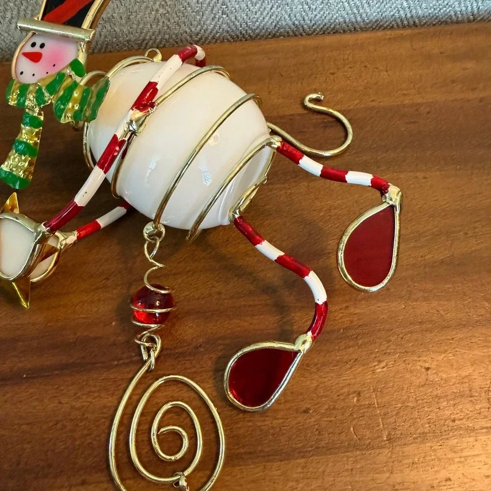Vintage Snowman Stained Glass Suncatcher Whimsical Christmas‎ Ornament Prism